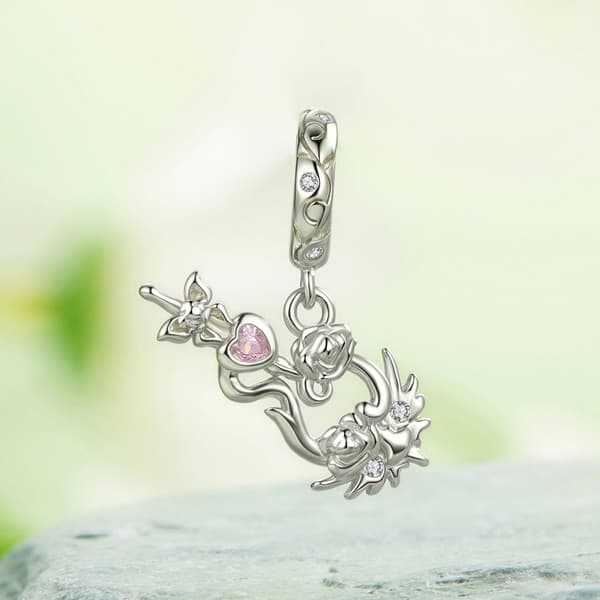 Silverviolinberlock med blomhänge i pärlor i silver 925