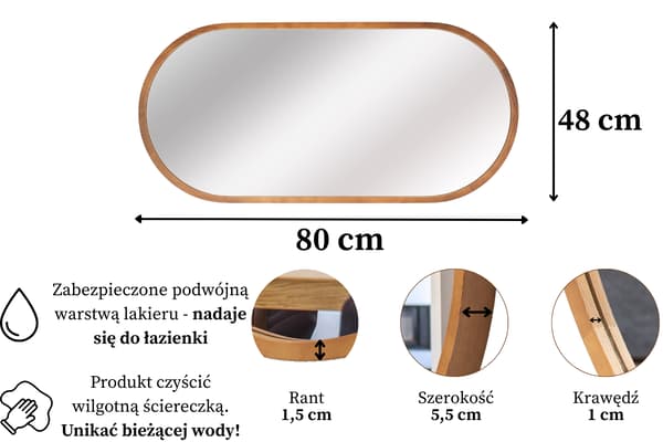 Badrumsväggspegel LEJA oval trä rustik 80x48 stilfull
