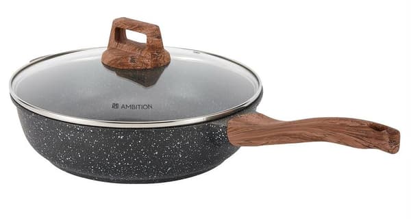 Dybt stegepande AMBITION Stein 28 cm Sort-brun