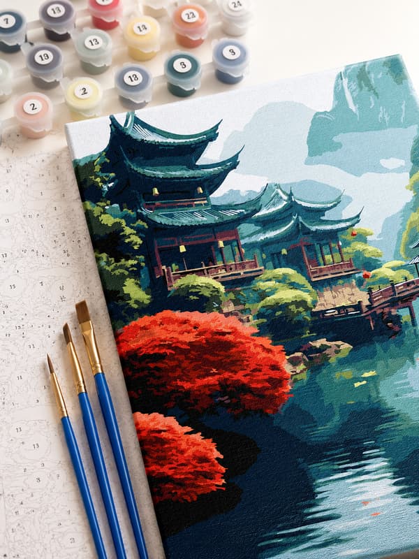 Målning med siffror asiatiskt tempel 40x50 cm