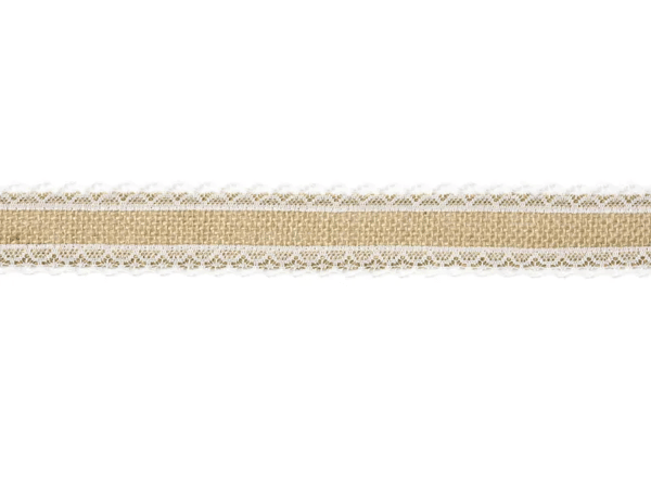 Juteband med vit spets 4x500cm