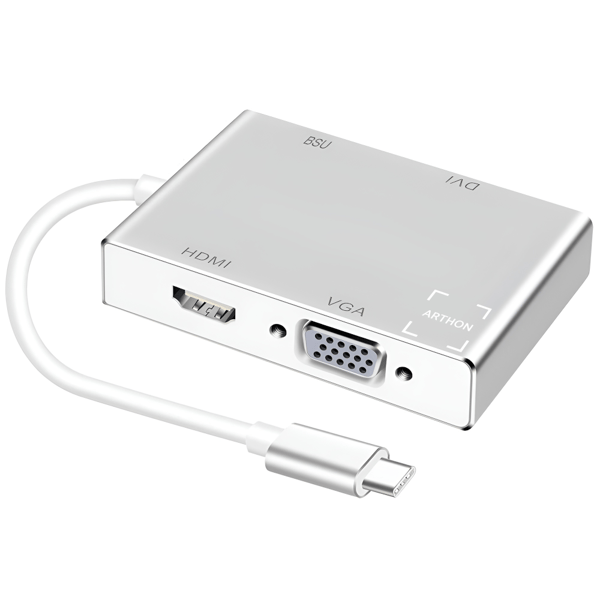 Konverter Hub Adapter 4 i 1 Type C til VGA / DVI 4K / HDMI 4K / USB USB-C