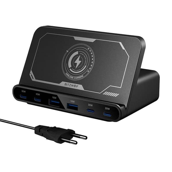 Blitzwolf BW-S27 160W vægoplader, 2xUSB-A, 4xUSB-C, 15W trådløs oplader (sort)