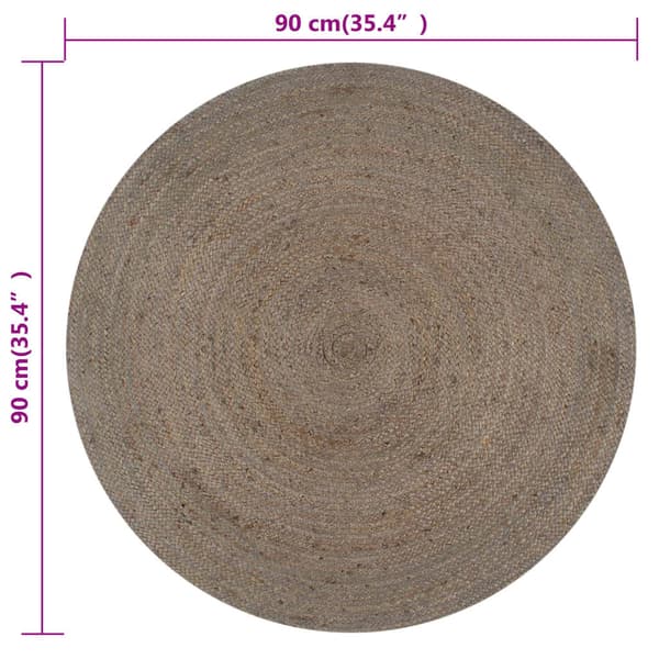 vidaXL Käsintehty Juuttimatto, Pyöreä, 90 cm, Harmaa