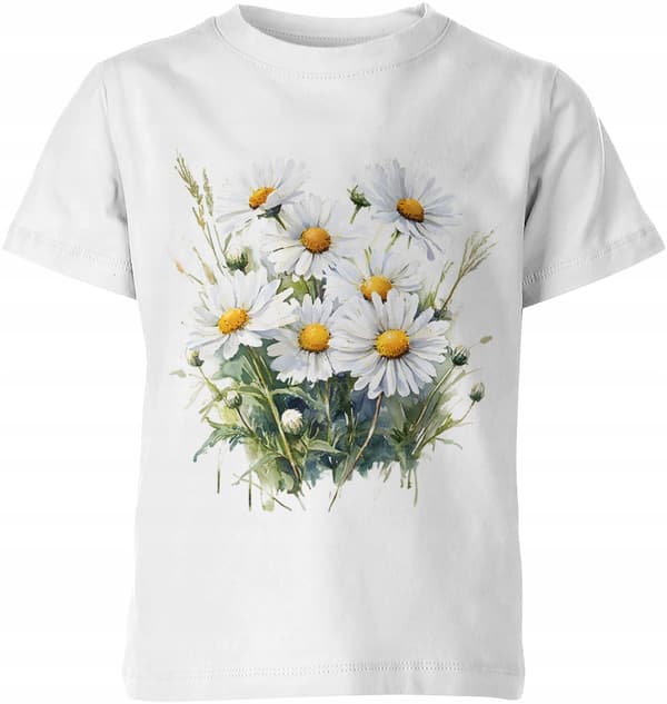 Barn-T-shirt med blommor, prästkragar, växter, tryck, bomull