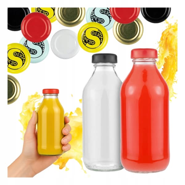 5x Flaska för juice, sirap, hemlagad marmelad, flaskor 330ml + LOCK