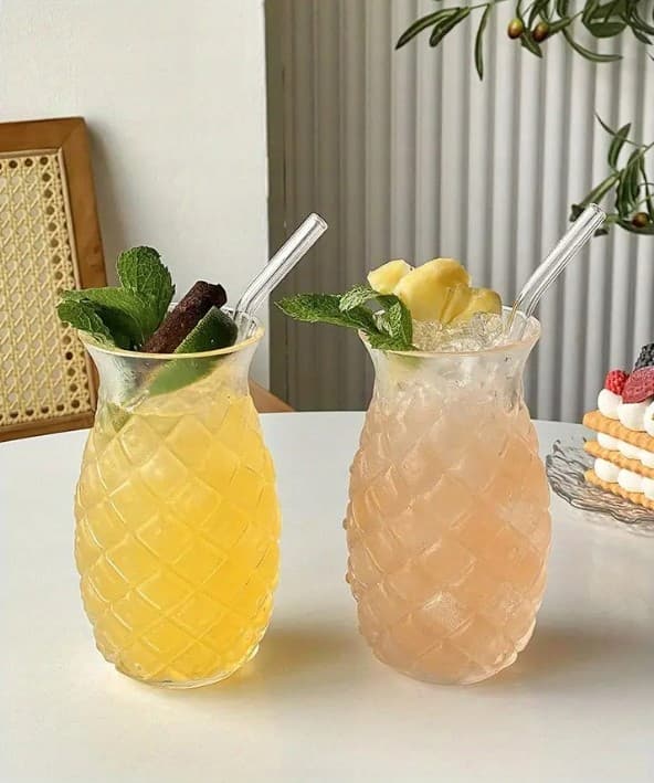 Set 2x Glas i ananasform Glasstrå Koktailglas Juice