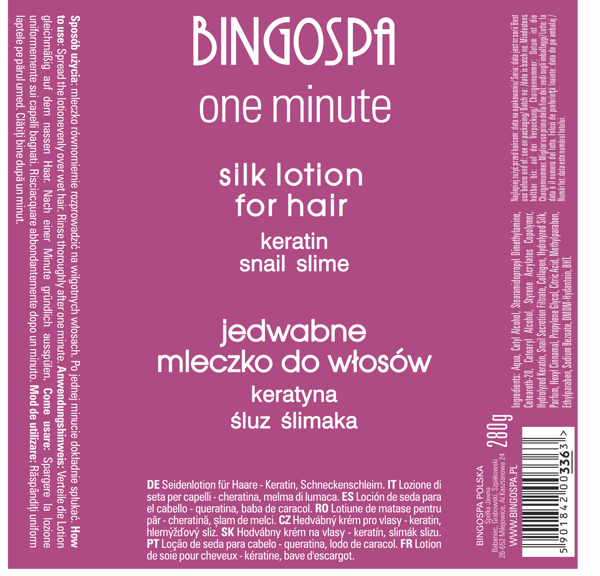 Silkehårsmælk - keratin, snegleslim BINGOSPA et minut