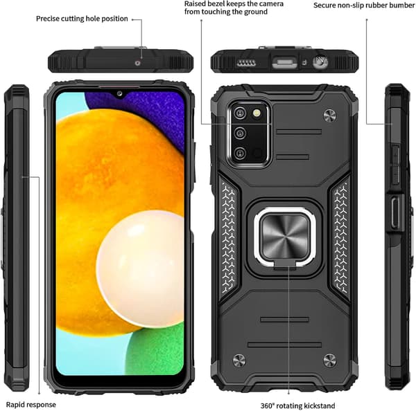 ETUI TIL SAMSUNG GALAXY A03s SORT ARMOR RING 2X HÆRDET GLAS