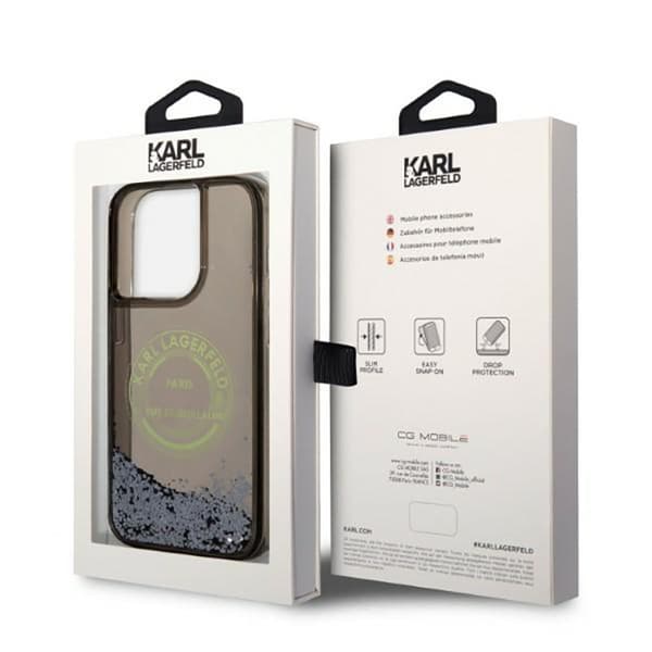 Karl Lagerfeld Liquid Glitter Rundt RSG Logo Etui - iPhone 14 Pro Etui (Sort)