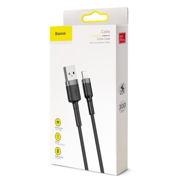 Baseus Cafule 2A Lightning USB-kabel 3m (grå-svart)