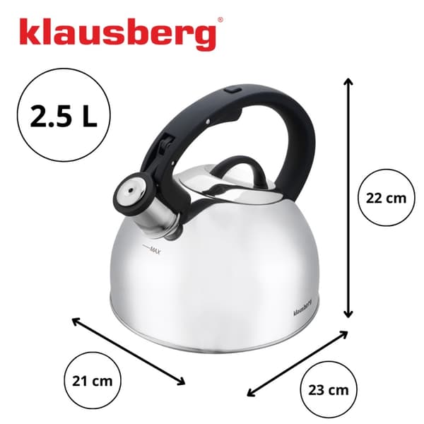 STÅLKEDEL MED FLØJTE 2,5L KLAUSBERG KB-7910