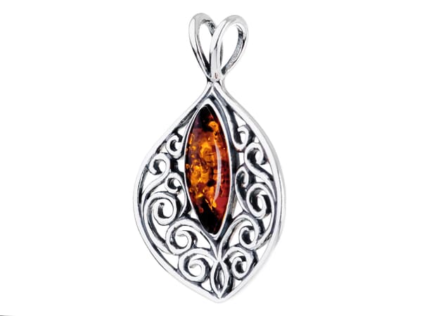 Silverhänge med bärnstensöppning i oxiderat silverhänge 925