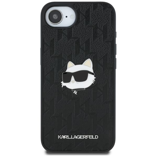 Karl Lagerfeld Monogram Choupette Head Pin Cover til iPhone 16e, sort
