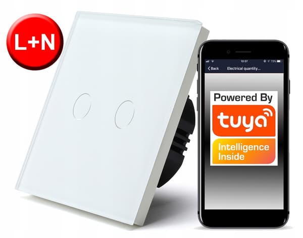 TUYA WiFi Touch Switch 2-kreds hvid # L+N