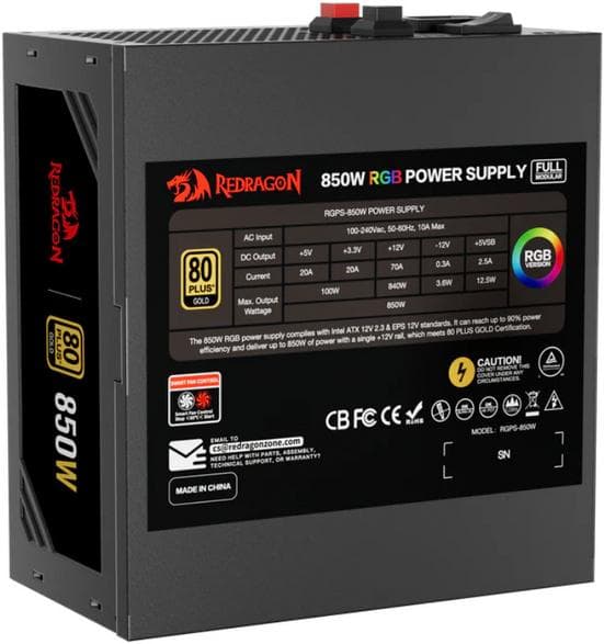 REDRAGON GC-PS007-1 850W 80 Plus Gold RGB Sort Strømforsyning
