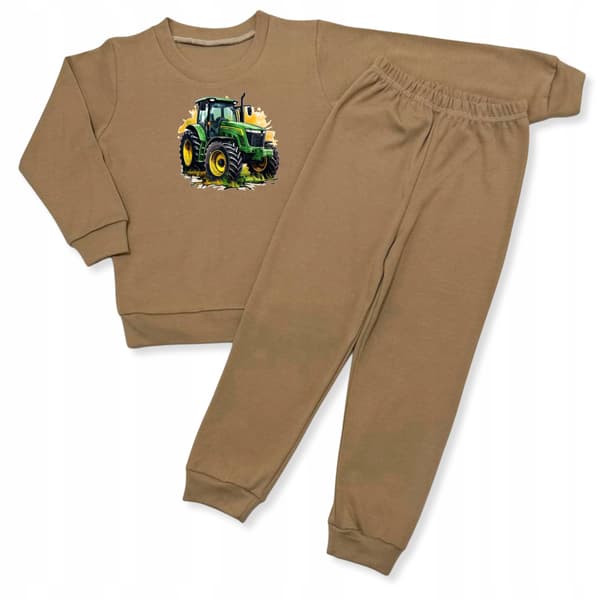 BARNPYJAMAS 86 för POJKAR 100% bomull TRAKTOR tryck beige