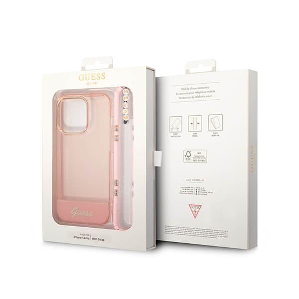 Guess Translucent Pearl Strap - iPhone 14 Pro-skal (rosa)