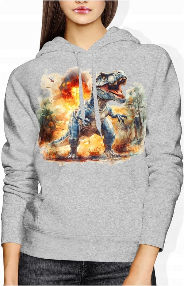 DINOSAUR DAME SWEATSHIRT I BOMULD MED DINOSAURPRINT TIL DAMER