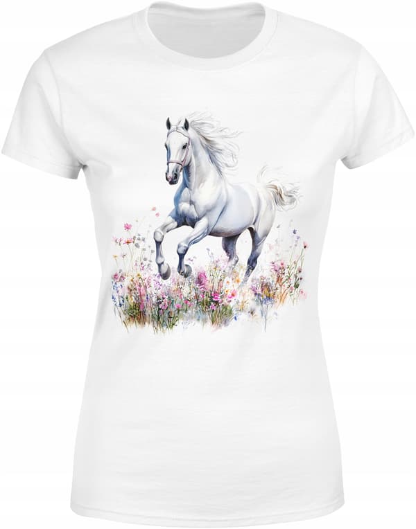 DAME T-SHIRT MED HESTEPRINT, BOMULD, MED DYR TIL HENDE