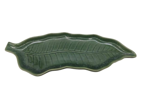 KERAMISKT FAT HERBE TALLRIK 38CM GRÖNT BLÅD SERVERINGSTALLRIK