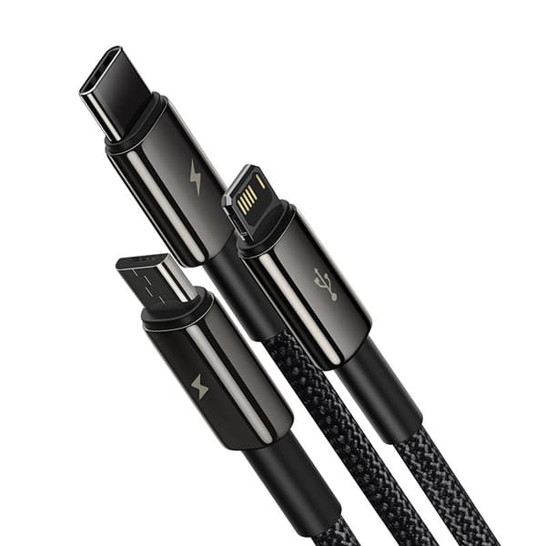 Baseus Tungsten Gold 3-i-1 USB-kabel, USB til micro USB / USB-C / Lightning, 3,5A, 1,5 m (sort)