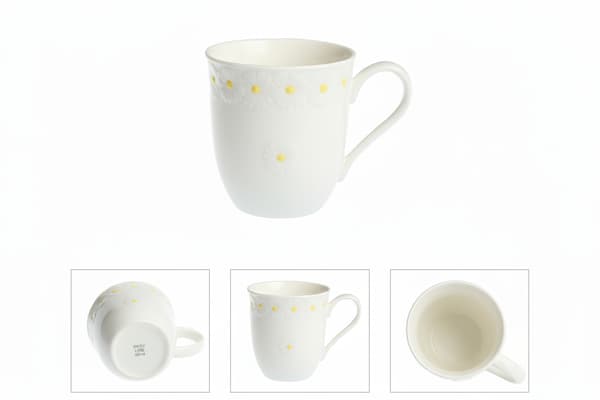 MUGG FÖR KAFFE, TE, CHOKLAD 300 ml VIT KERAMISK DESIGN DAISY LINE