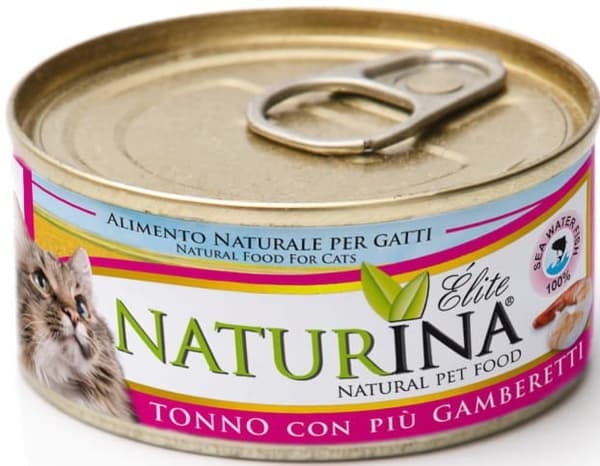 Naturina | Elite våtfoder för katt | 70 g burk - tonfisk med räkor 70 g
