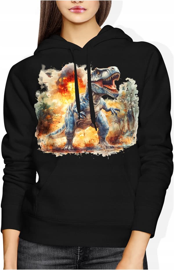 DINOSAUR DAME SWEATSHIRT I BOMULD MED DINOSAURPRINT TIL DAMER