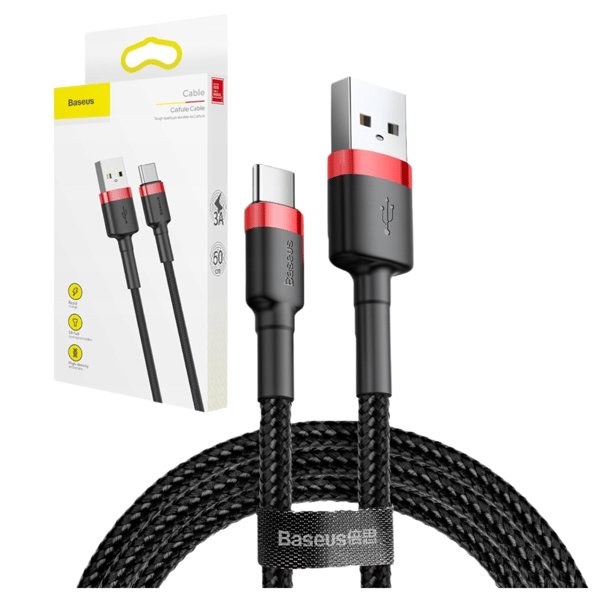 Baseus Cafule 3A USB til USB-C Kabel 0,5m (Rød-Sort)