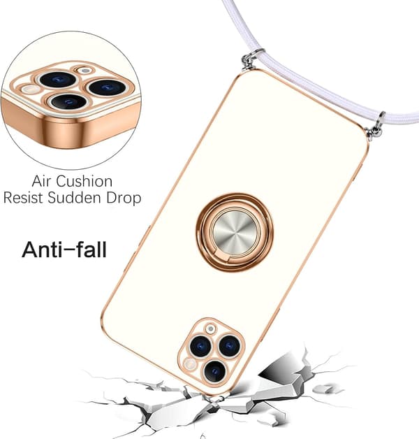 ETUI TIL APPLE IPHONE 11 PRO MAX HVIDGULD SILIKONE + RING LANYARD A2161