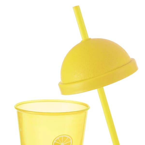 Plastikkop med låg og sugerør 450 ml