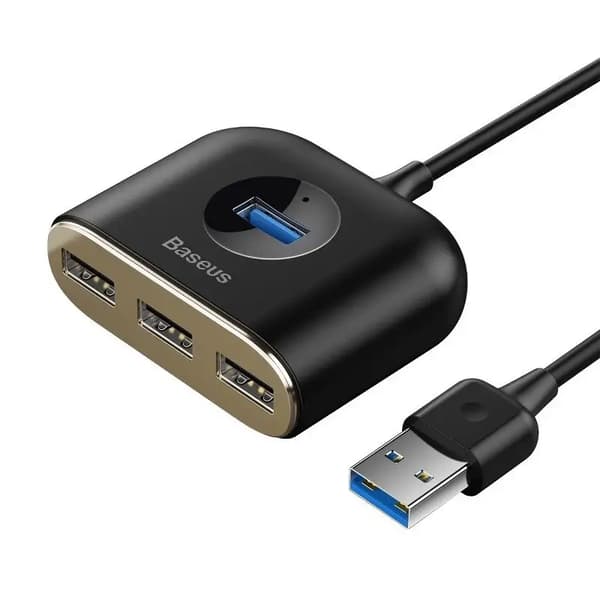 Baseus Square Round 4in1 USB-adapter, HUB USB 3.0 til 1x USB 3.0 + 3x USB 2.0, 1m (sort)