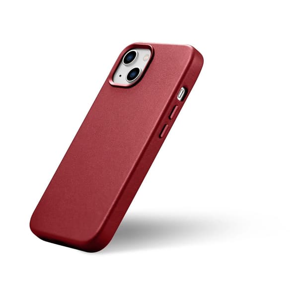 iCarer Case Läderfodral i äkta läder för iPhone 14 Plus rött (MagSafe-kompatibelt)