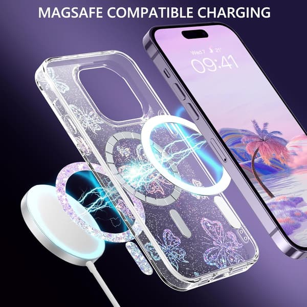 SILIKONE ETUI TIL APPLE IPHONE 11 PRO GLITTER HOLO BUTTERFLIES MAGSAFE A2160
