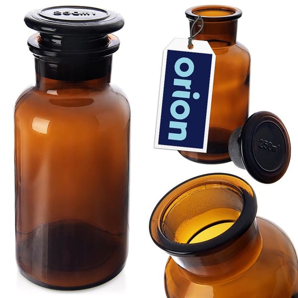 Glaskontainer til fødevarer brun med kork og bred hals 250 ml