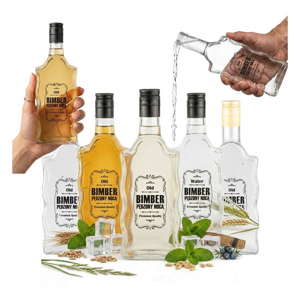 5x NATTBRÖGDA MÅNSKALSFLASKOR FALA 500 ml MED TRYCK FÖR VODKALIKER
