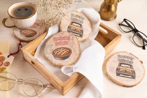Present för Farmors och Farfars dag set med tryckta underlägg kaffe te