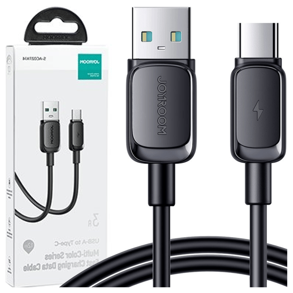 Joyroom Multi-Color Series A14 USB-A / USB-C 3A -kaapeli 1,2 m - musta