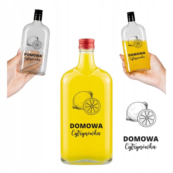 Klassisk 500 ml flaska med tryck av hemlagad citronvodka