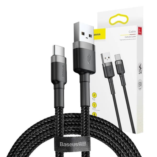 Baseus Cafule 3A USB-C-kaapeli 1m (harmaa-musta)