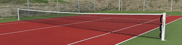 Tennisnet med polyethylenforklæde, længde 12,7 m [stålkabel 14 m]