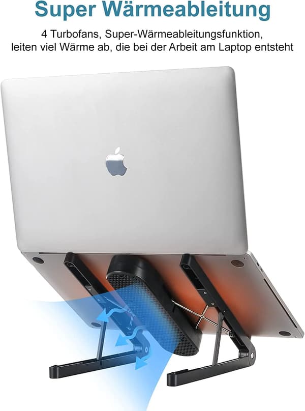 Laptopställ, justerbart bord, svart, hopfällbart med fläkt