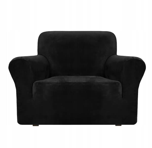 Betræk til stol sofa 1-personers fløjl elastisk TESS sort