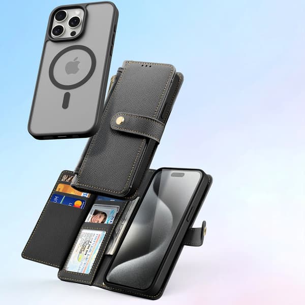 Dux Ducis Lawa -nahkakotelo iPhone 15 Prolle - musta