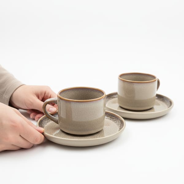 KOPPER MED UNDERKOPPER TIL KAFFE- OG TE-SÆT 200 ML BEIGE Ø 8,5 CM