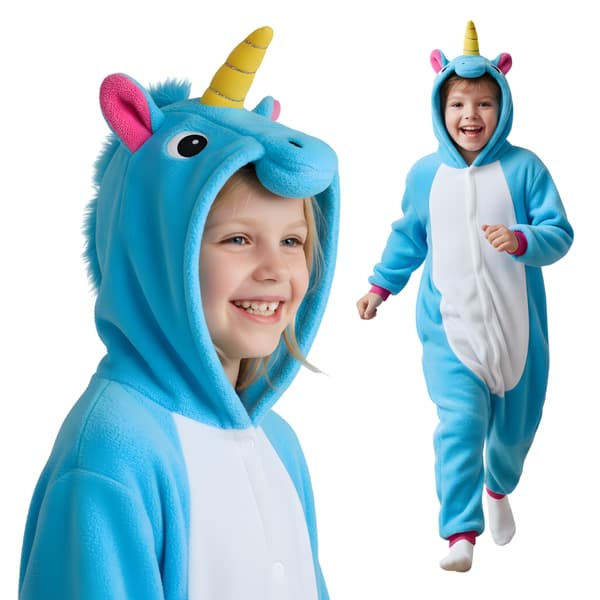 Kigurumi-pyjamas blå enhörning barn 105-115 cm