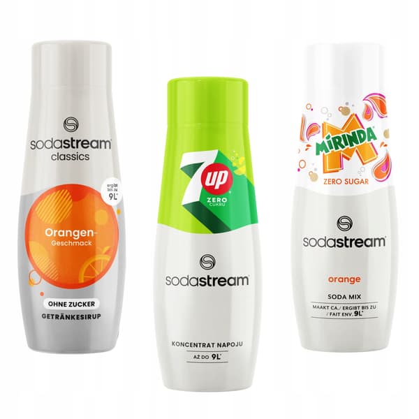 Set med 3 koncentrat Sodastream Orange Zero + 7up Free + Mirinda Zero