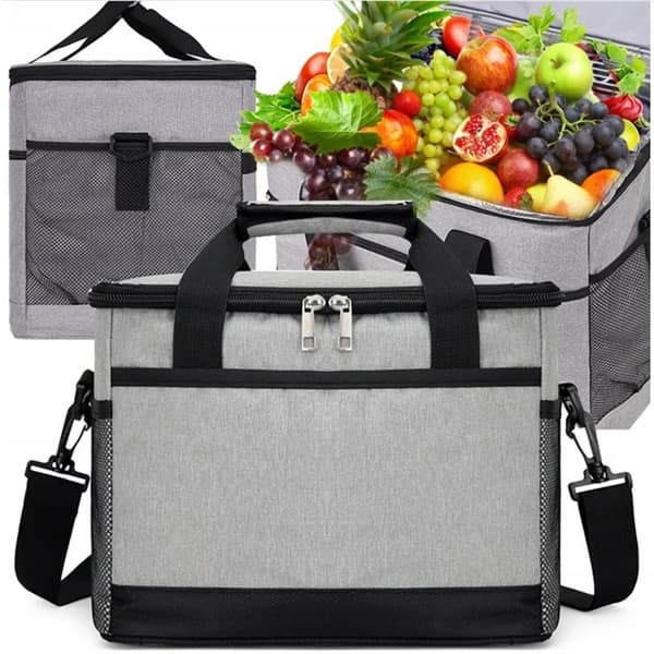 Termisk lunchväska med axelrem 20 l, 33 × 29 × 21 cm, grå