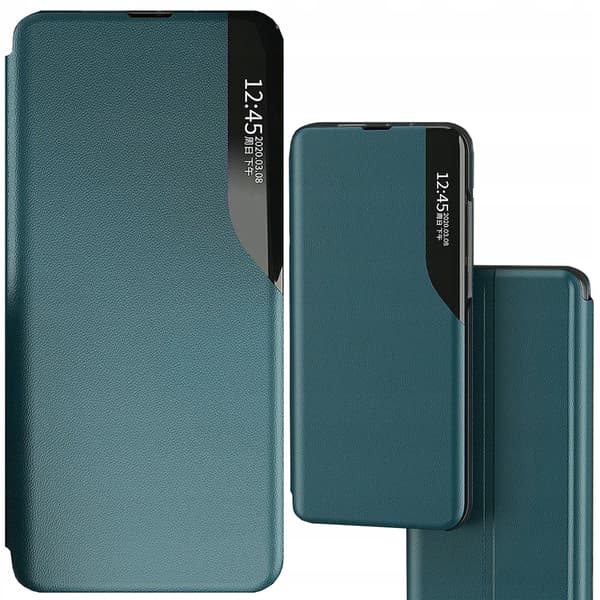 Eco Leather View Cover elegant flip-cover med stativfunktion til iPhone 13 Pro Max grøn